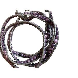 Lulu Dharma Purple Beaded Leather Wrap Bracelet